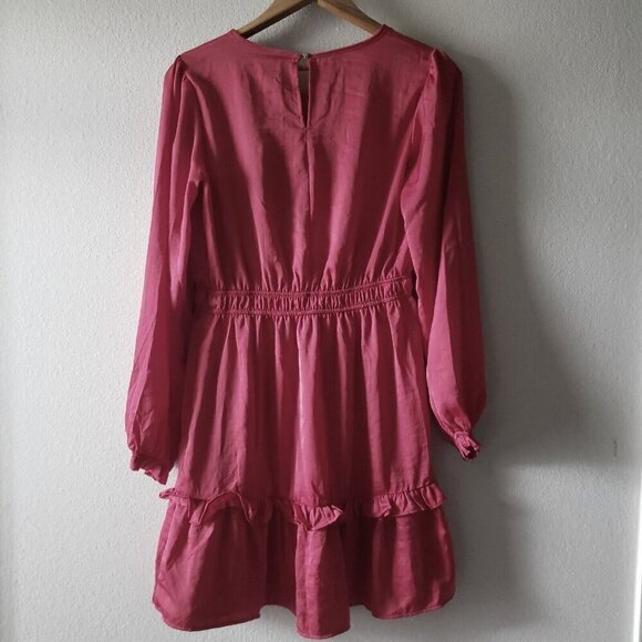 Knox Rose Red Dress Shiny Long Flutter Sleeve Flowy Dress Size Small S NEW! - Picture 2 of 12